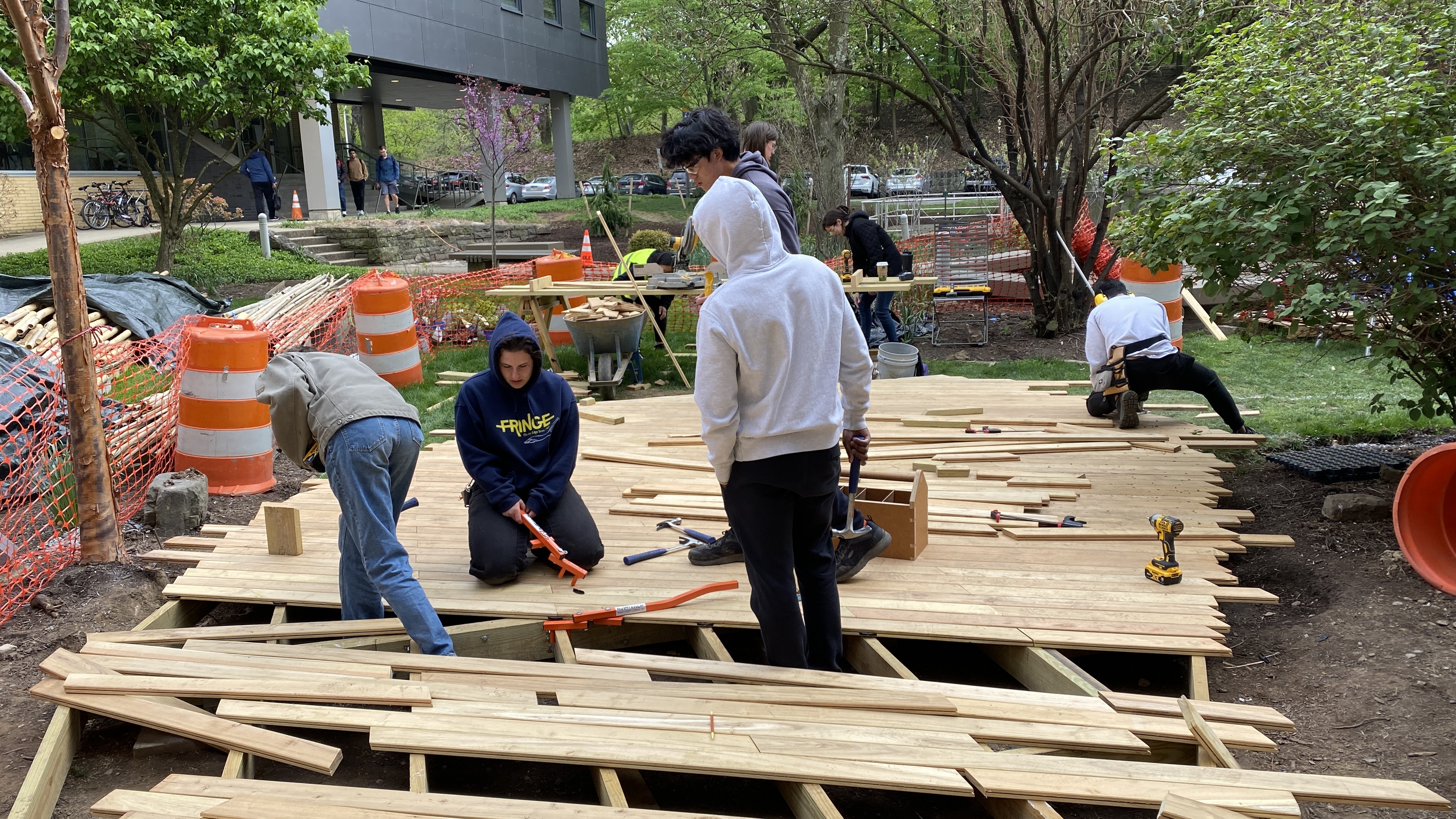 S23 Design/Build Project, Peace Garden, 2023. Building the deck.