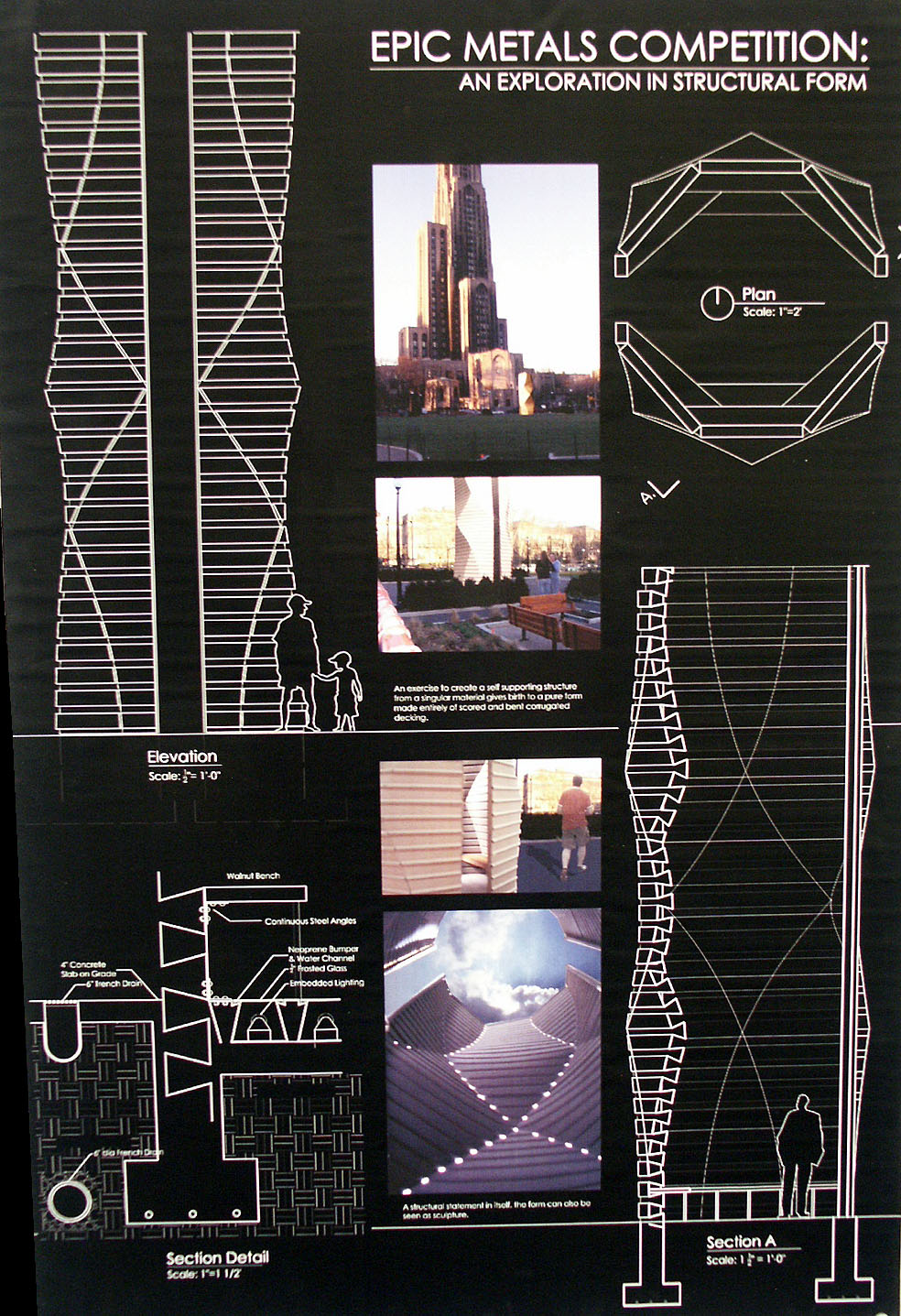 48-305 Advanced Construction Studio Entry from Inaugural Epic Steel Deck Competition. The brief was to design a Folly for Schenley Plaza.