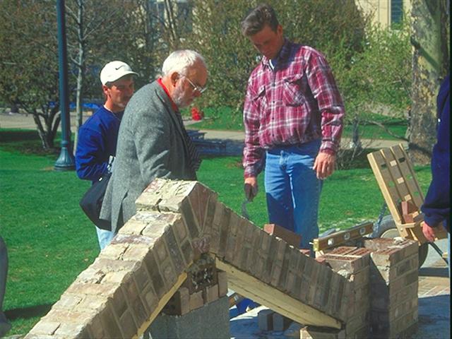 M&A Masonry Workshop, CFA Terrace, 2002. Students and Pittsburgh masons working with Danilo Guerri visiting from Ancona, Italy.