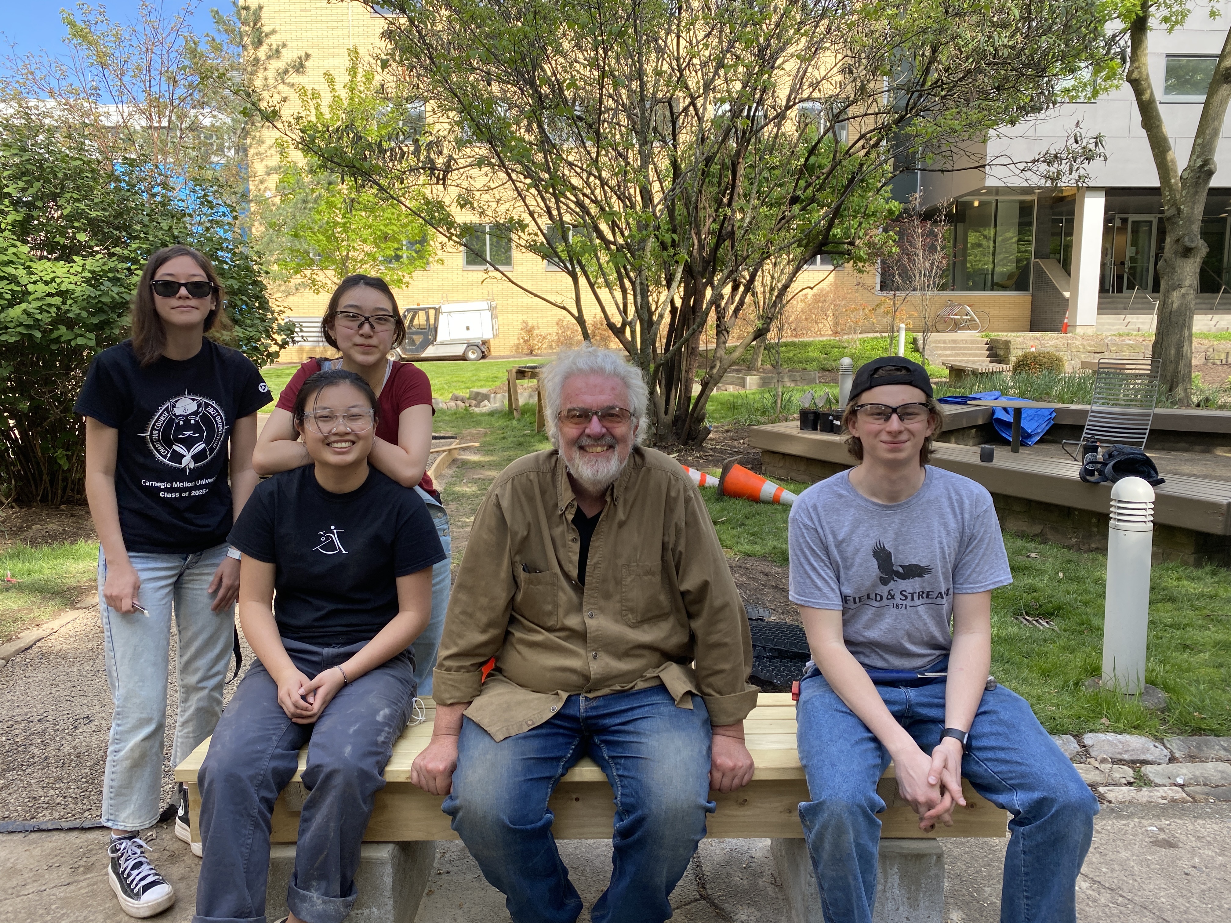 S23 Design/Build Project, Peace Garden, 2023. Steve with Ana, Shay, Abby and Dana.
