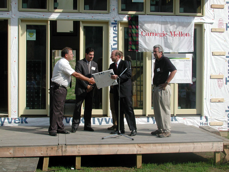Solar Decathlon, Donner Ditch, 2002. President Cohon presiding at the completion event.
