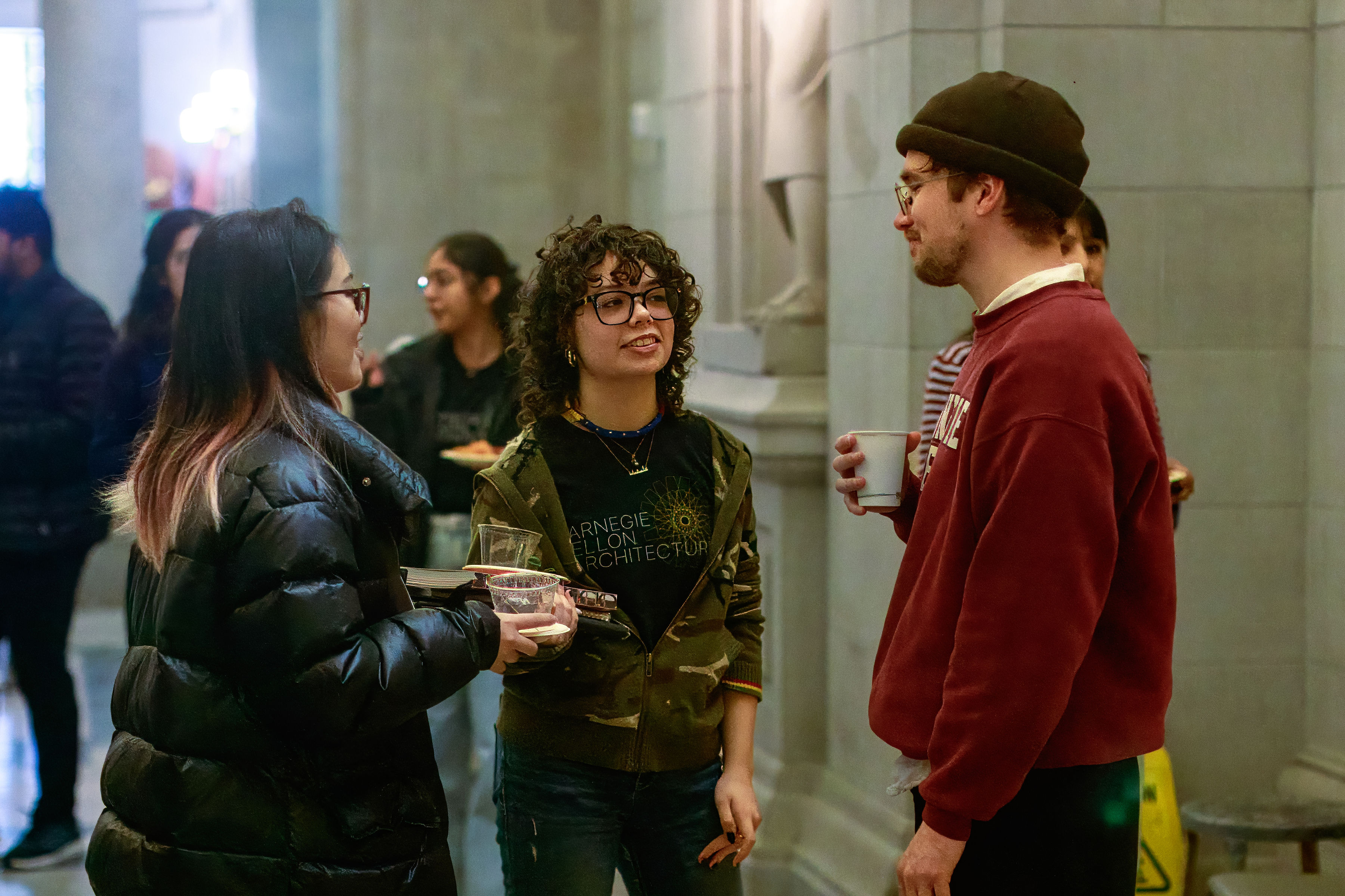 a group standing and talking