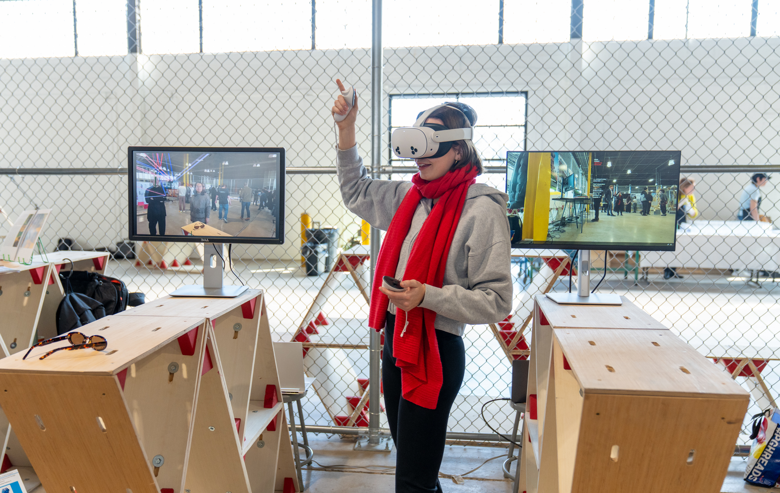 a student tests extended reality technology