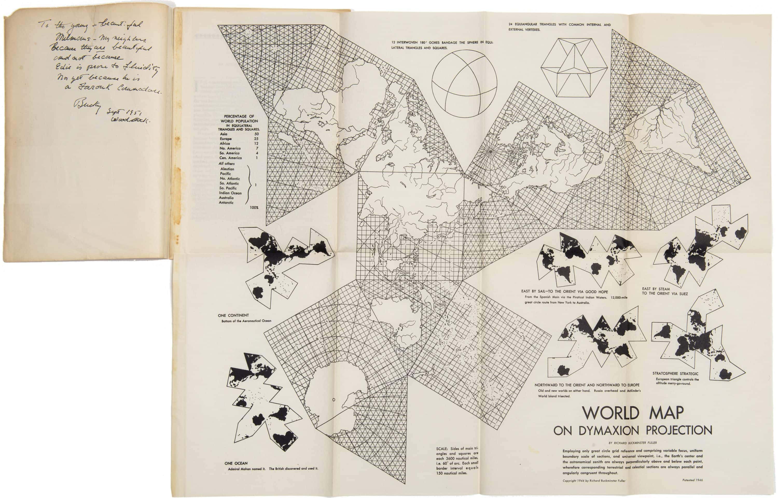 Buckminster Fuller's Dymaxion Projection from “Fluid Geography,” 1946.
