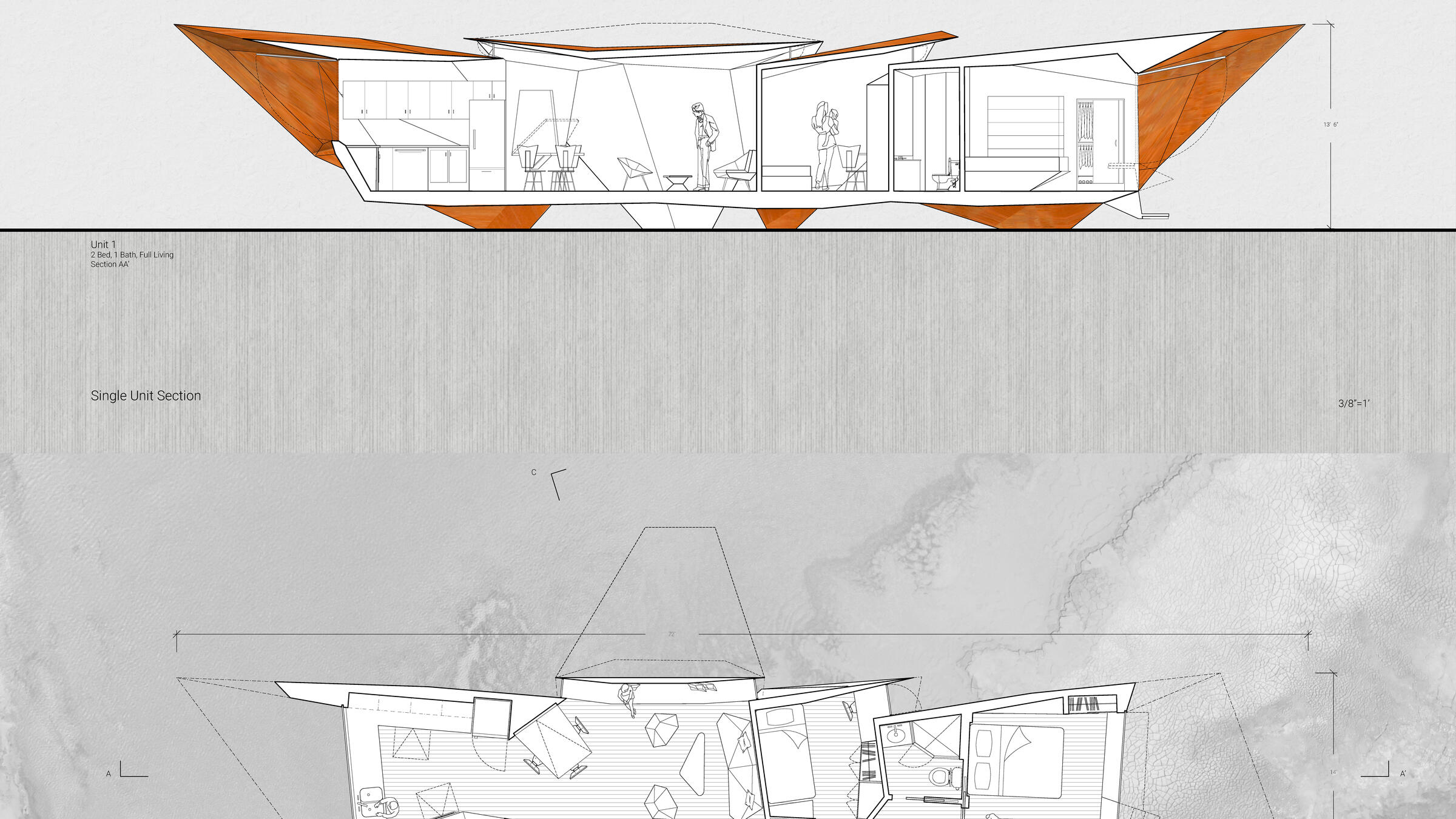 Site plan for mobile home and cross-section image of structure.