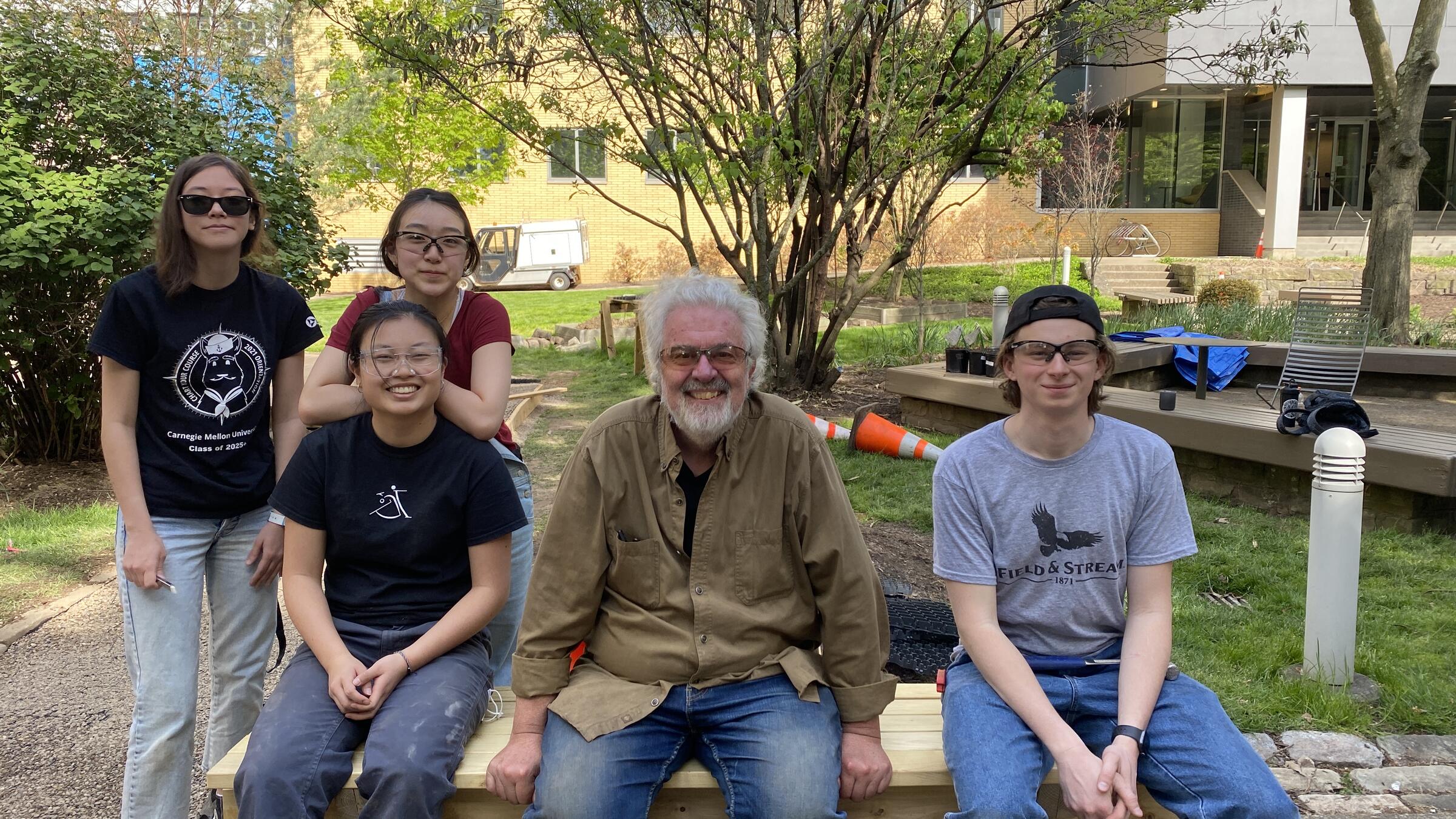 S23 Design/Build Project, Peace Garden, 2023. Steve with Ana, Shay, Abby and Dana.