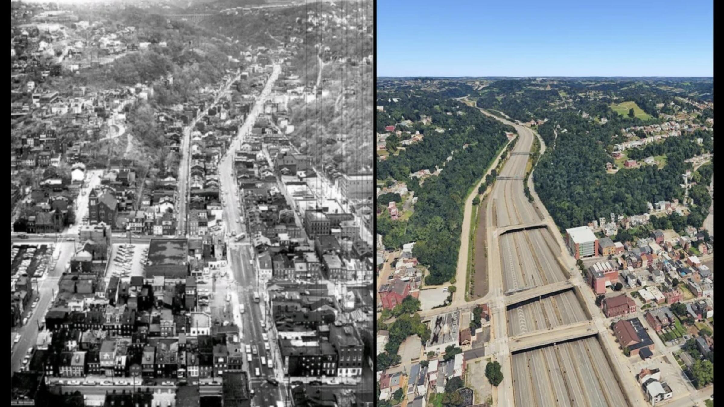 1960 vs. 2024, I-279 corridor.