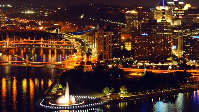 Photograph of Pittsburgh at night