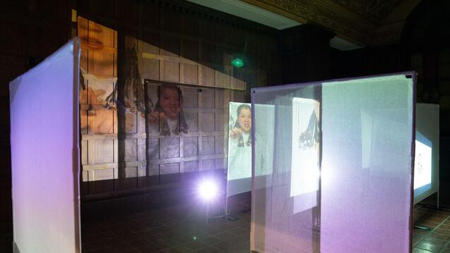 Installation view of Lydia Randall, “image, space, time: projecting a black vernacular,” 2023.