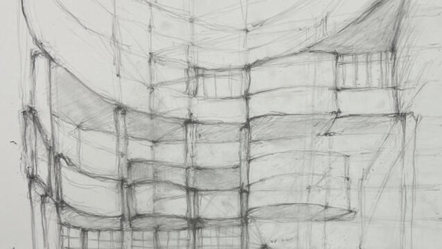 Perspective of Purnell Center by Kailen Chen.