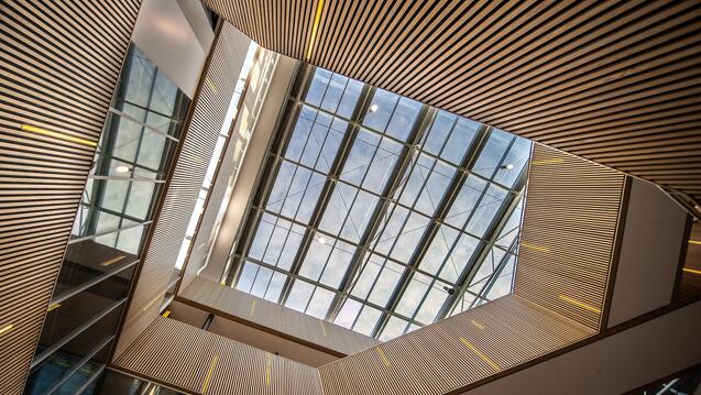 staircase with lights in a modern building