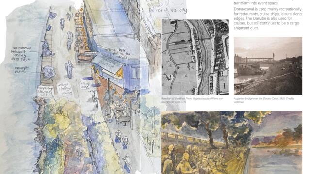 a sketch of Vienna's river edge