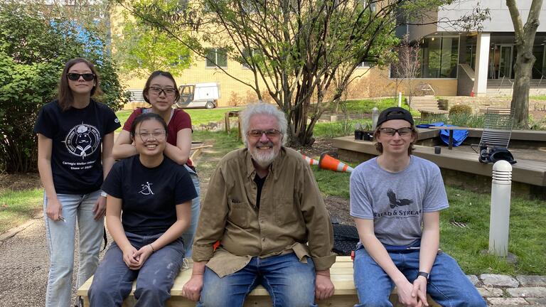 S23 Design/Build Project, Peace Garden, 2023. Steve with Ana, Shay, Abby and Dana.