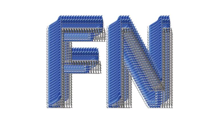 stylized text that reads "FN"