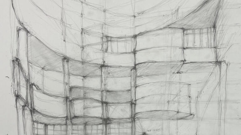 Perspective of Purnell Center by Kailen Chen.