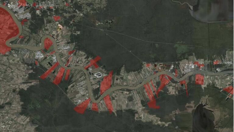 Picture taken from Forensic Architecture's report "Environmental Racism in Death Alley, Louisiana" showing potential development for petrochemical plants on former slave plantations.
