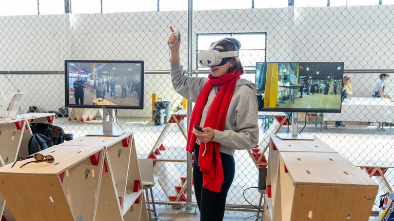 a student uses VR technology