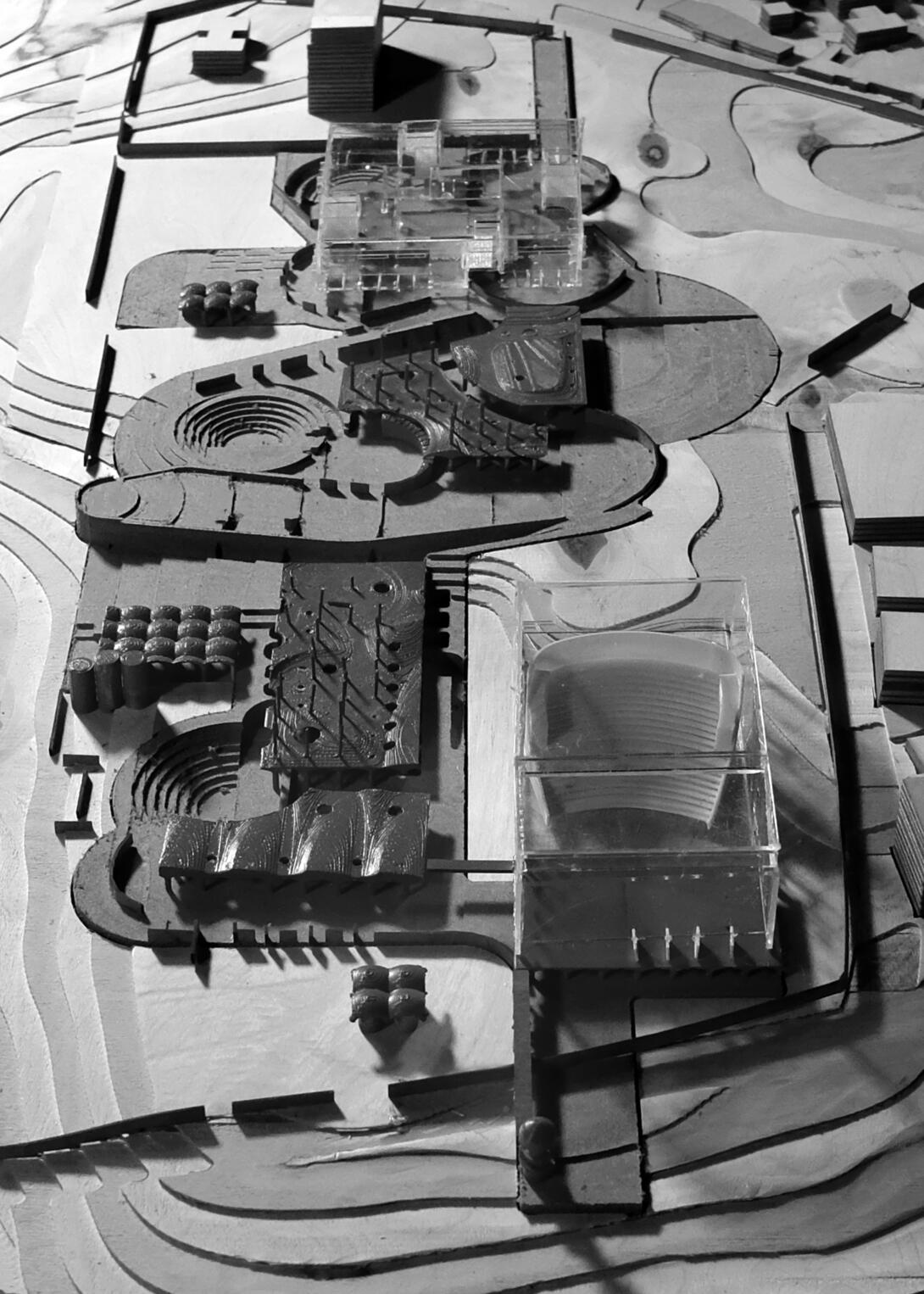 black and white photo of an architectural model by student Shray Tripathi