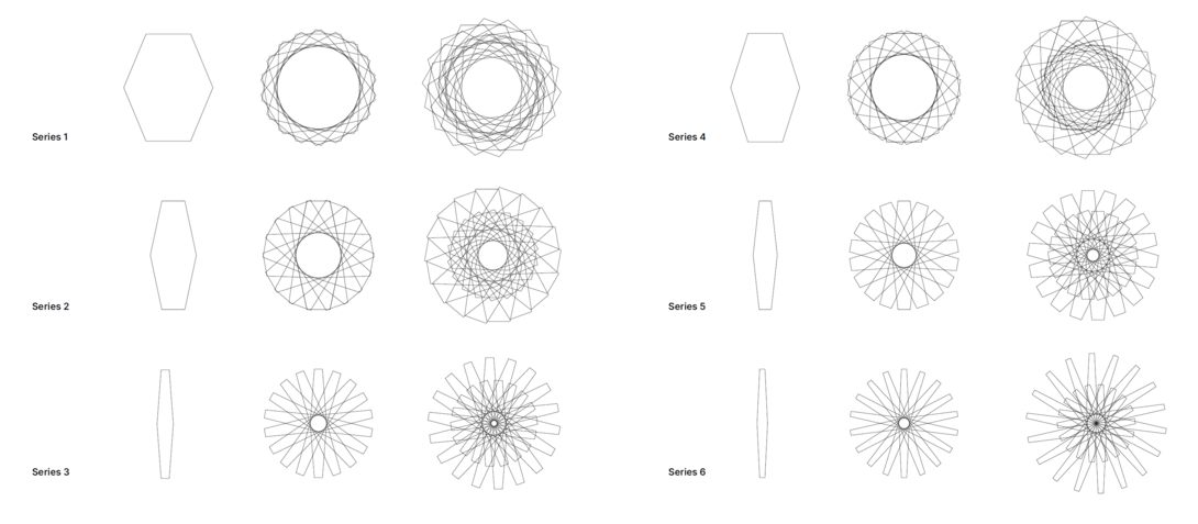 series of hexagons showing development of the icon