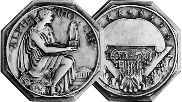 The Bronze Alpha Rho Chi Medal. Credit: Alpha Rho Chi organization front and back image of the Bronze Alpha Rho Chi Medal