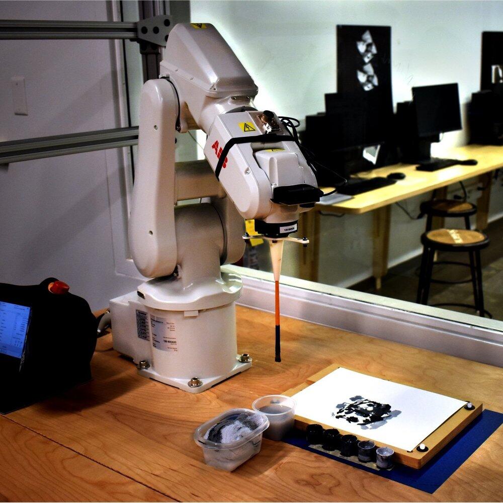 Artistic Style Robotic Painting is a project that integrates human agents into machine learning and robotic workflows. It was developed by Ardavan Bidgoli and Manuel Rodríguez Ladrón de Guevara, founding members of a research group called Creative AI + Design Launchpad (CRAIDL). robotic arm painting