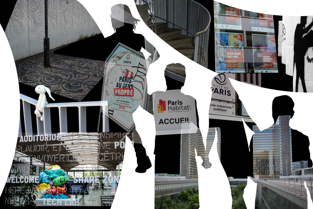 Photography collage showcasing select aspects of living in social housing around Paris