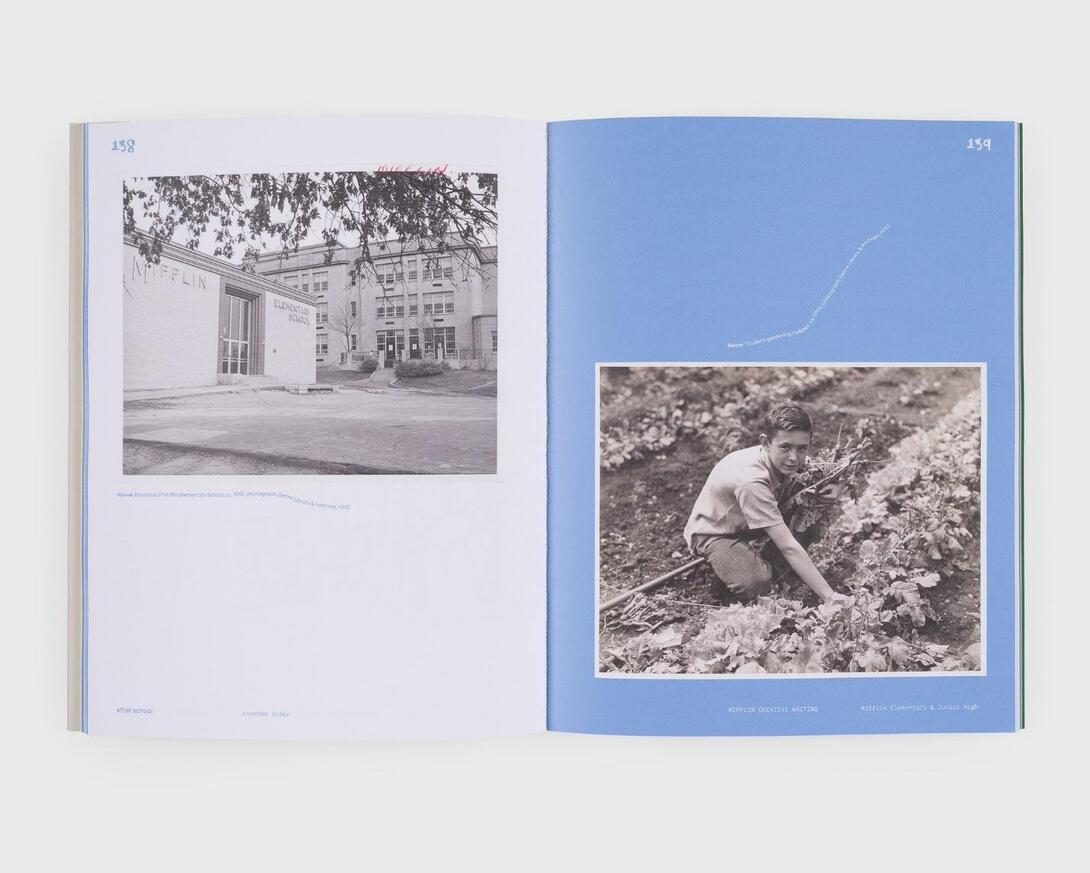 open book with black and white images on opposing pages