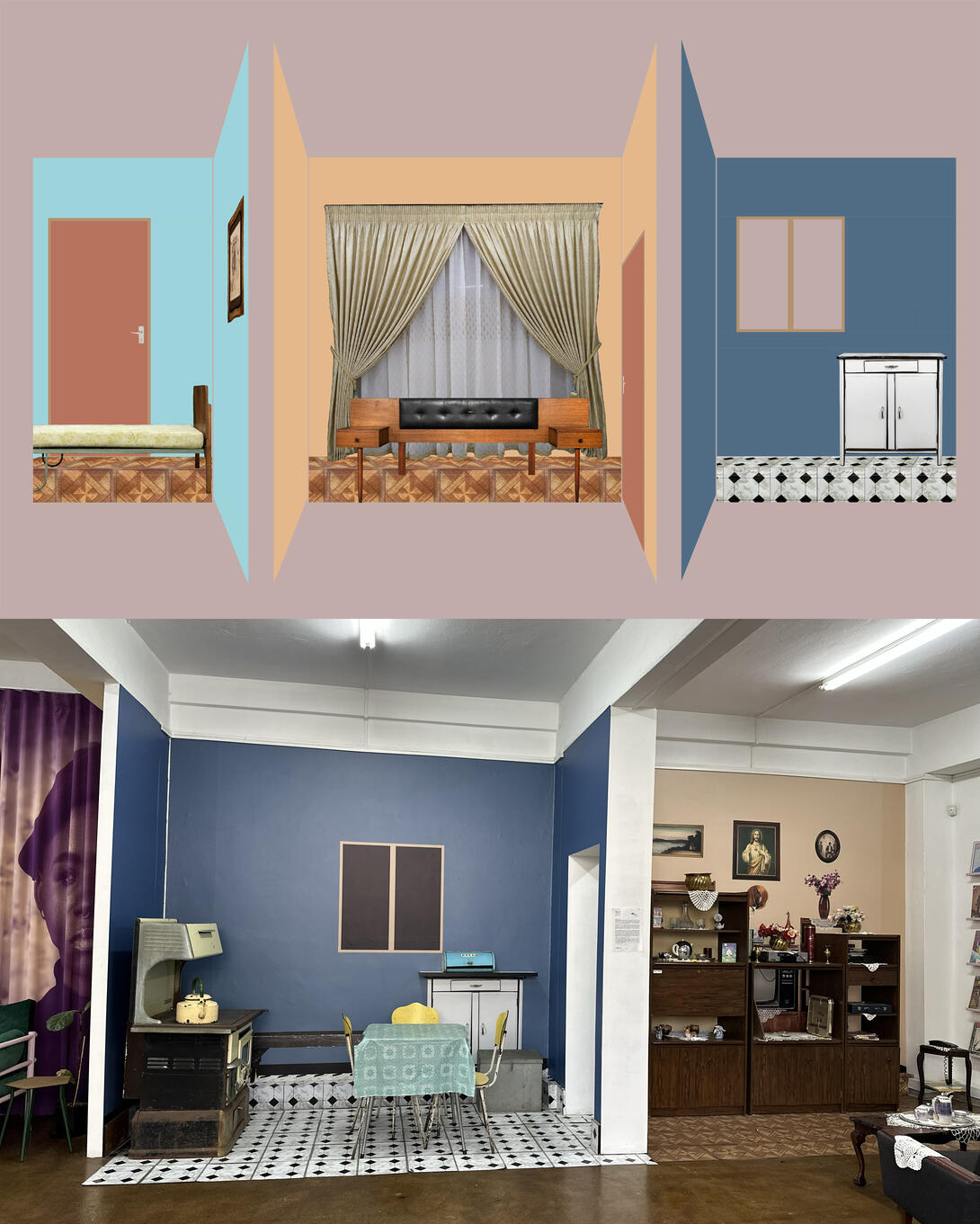 room19isaFactory's 2024 Within Reason: The NE51/9 House conceptual layout drawing (above) and installation (below) at the Library of Things We Forgot to Remember. Layout drawing by Tuliza Sindi, photo by Thandeka Mnguni.