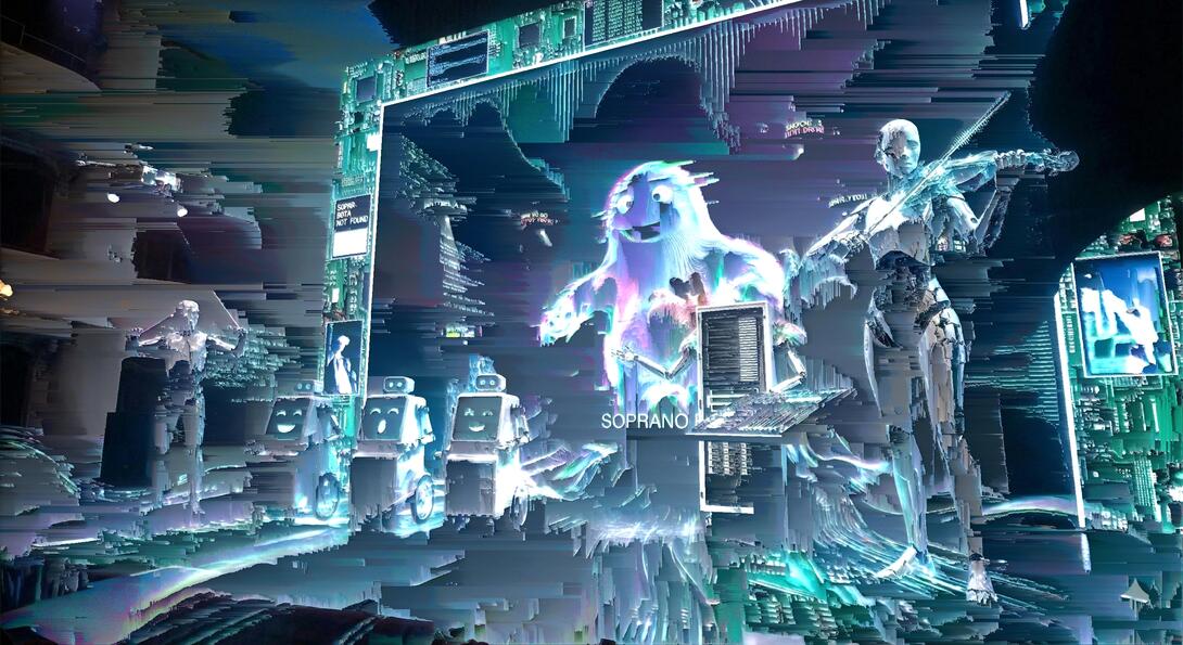 holographic figures on a stage