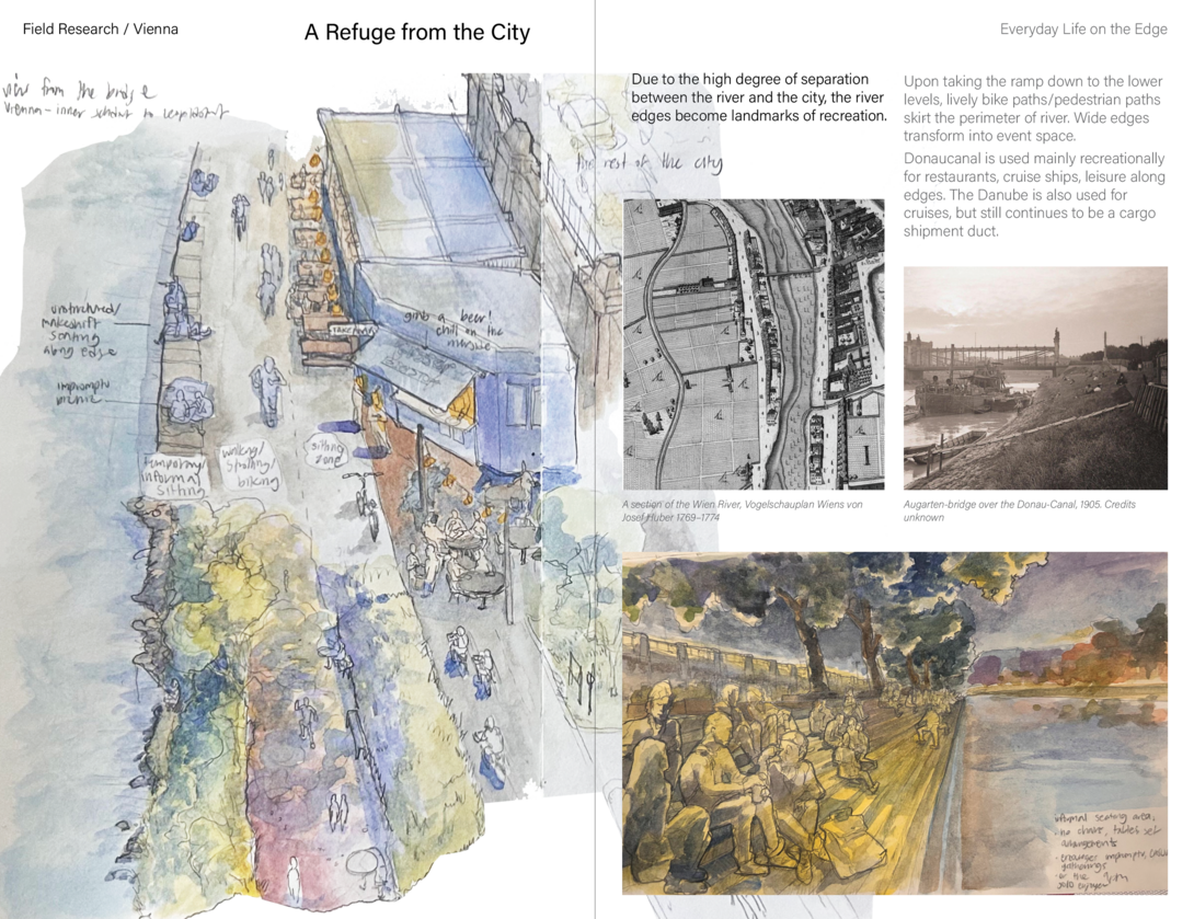 a sketch of Vienna's river edge
