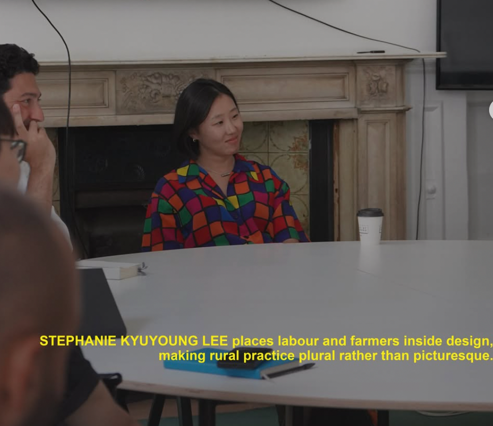 Stephanie Kyuyoung Lee presents work from her practice Office of Human Resources (OHR) at the Design-Architecture Forum at The Architectural Association (AA) in London, on August 17, 2026. Credit: Yuxin Liu / Yinuo Pan / Mylomark